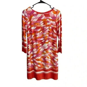 Vince Camuto 2 Long Sleeve Dress Orange/Red/Pink (W6821-G4) Geometric Lined